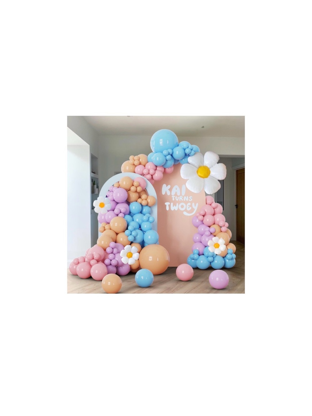 Pastel Balloon Arch Party Backdrop - Pink, Blue, Peach